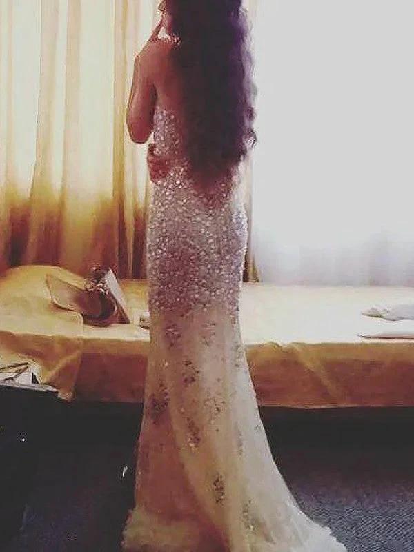 Sheath/Column Sweetheart Sleeveless Beading Chiffon Prom Dresses - Image 2