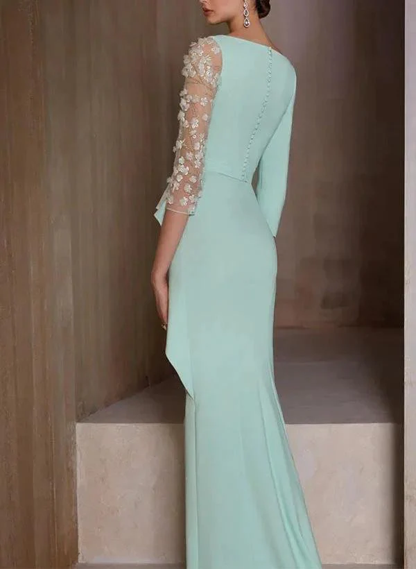 Sheath/Column V-Neck 3/4 Sleeves Floor-Length Mother of the Bride Dresses with Appliques - Image 2