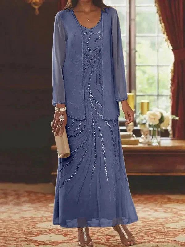 Sheath/Column V-Neck Ankle-Length Mother of the Bride Dresses with Jacket & Sequins - Image 14