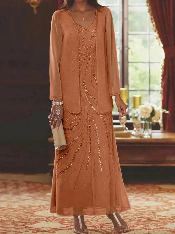 Sheath/Column V-Neck Ankle-Length Mother of the Bride Dresses with Jacket & Sequins - Image 18