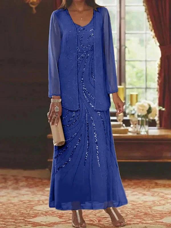 Sheath/Column V-Neck Ankle-Length Mother of the Bride Dresses with Jacket & Sequins - Image 23
