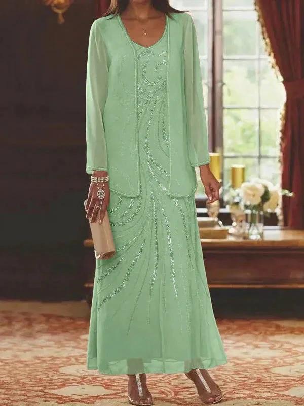 Sheath/Column V-Neck Ankle-Length Mother of the Bride Dresses with Jacket & Sequins - Image 27