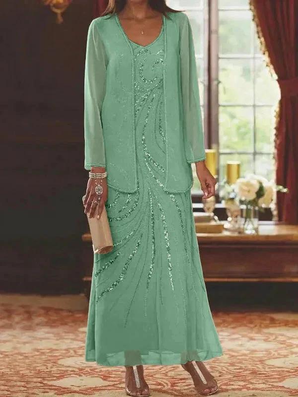 Sheath/Column V-Neck Ankle-Length Mother of the Bride Dresses with Jacket & Sequins - Image 29