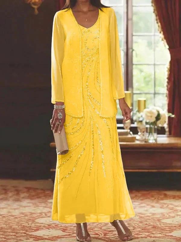 Sheath/Column V-Neck Ankle-Length Mother of the Bride Dresses with Jacket & Sequins - Image 32