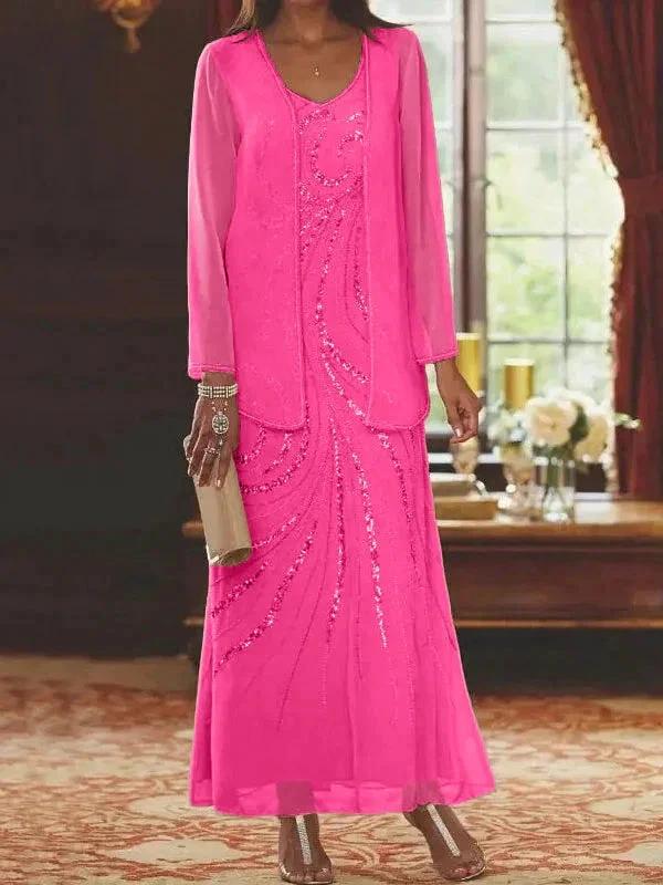 Sheath/Column V-Neck Ankle-Length Mother of the Bride Dresses with Jacket & Sequins - Image 35