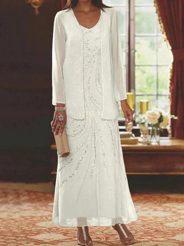Sheath/Column V-Neck Ankle-Length Mother of the Bride Dresses with Jacket & Sequins - Image 36
