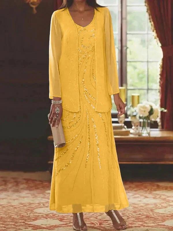 Sheath/Column V-Neck Ankle-Length Mother of the Bride Dresses with Jacket & Sequins - Image 50