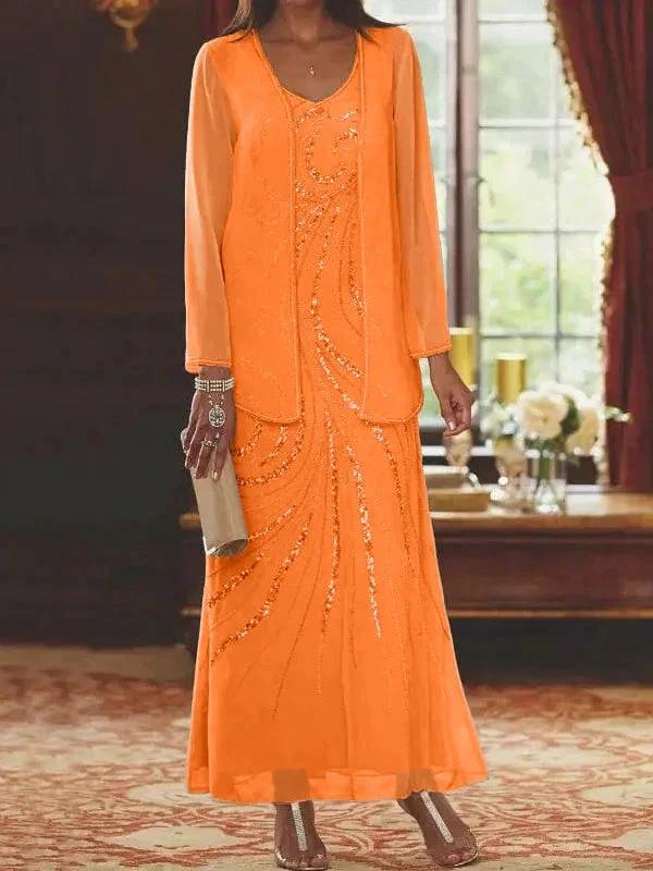 Sheath/Column V-Neck Ankle-Length Mother of the Bride Dresses with Jacket & Sequins - Image 54