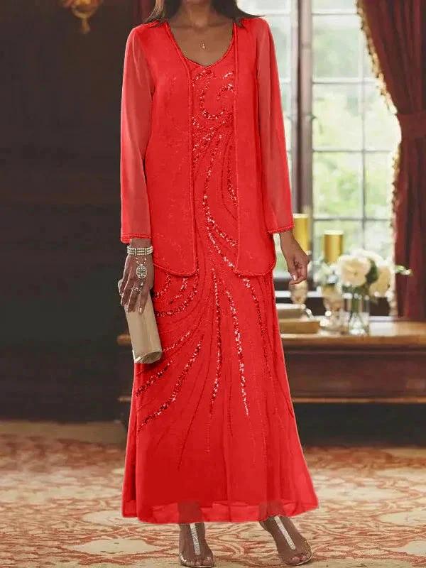 Sheath/Column V-Neck Ankle-Length Mother of the Bride Dresses with Jacket & Sequins - Image 61