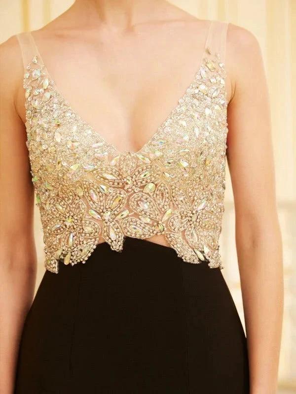 Sheath/Column V-neck Beading Sleeveless Spandex Prom Dresses - Image 5