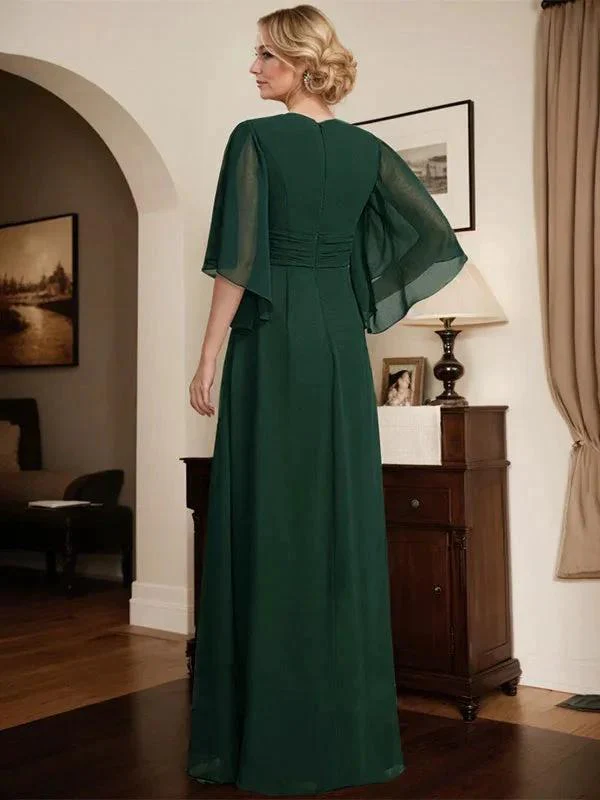 Sheath/Column V-Neck Floor-Length Chiffon Mother of the Bride Dress With Pleated Sequins Beading - Image 7