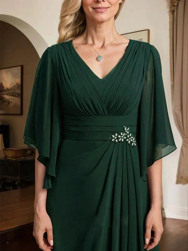 Sheath/Column V-Neck Floor-Length Chiffon Mother of the Bride Dress With Pleated Sequins Beading - Image 8