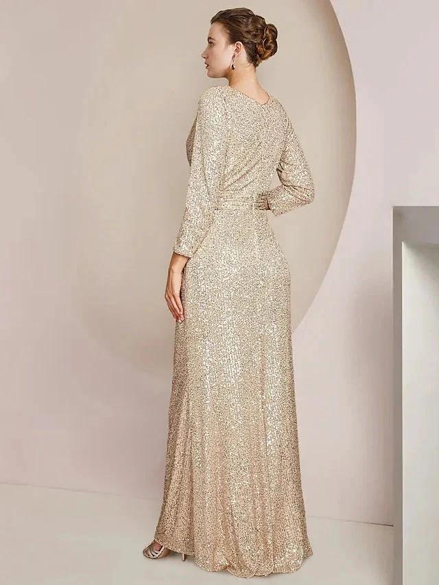 Sheath/Column V-Neck Floor-Length Mother of the Bride Dresses - Image 2