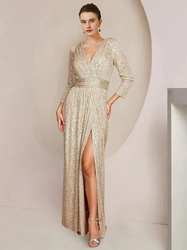Sheath/Column V-Neck Floor-Length Mother of the Bride Dresses - Image 3