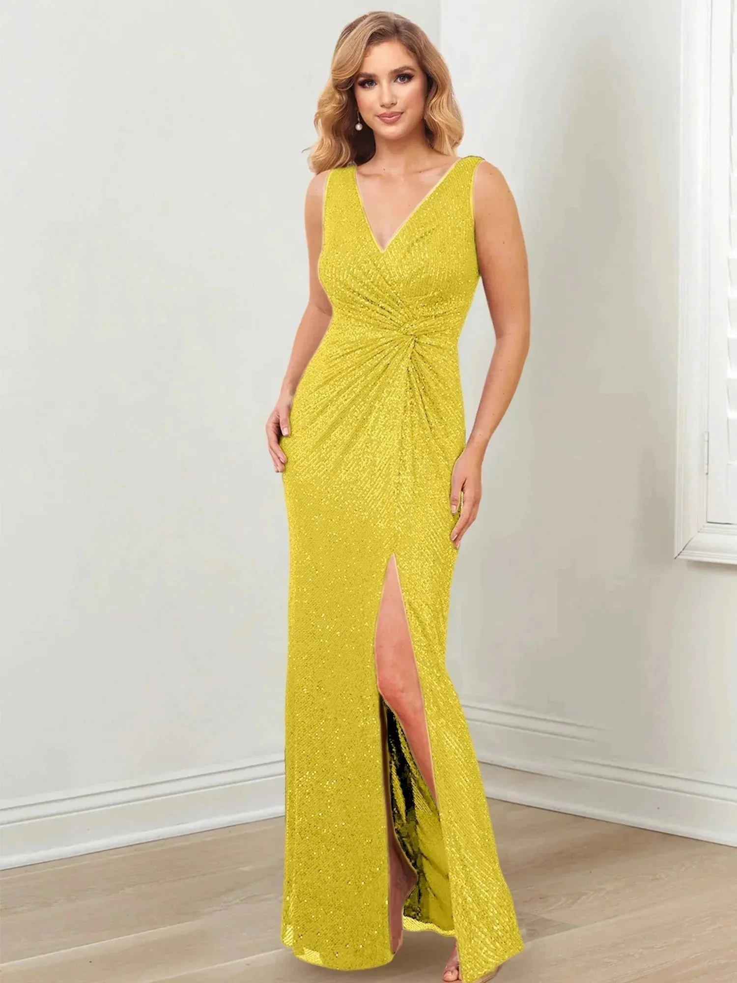 Sheath/Column V-Neck Floor-Length Mother of the Bride Dresses - Image 30