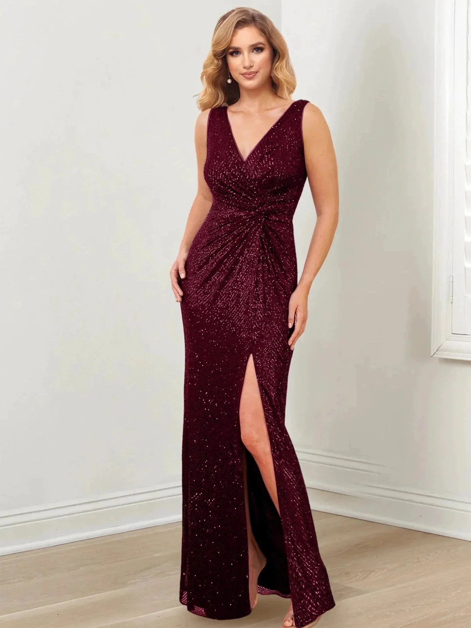Sheath/Column V-Neck Floor-Length Mother of the Bride Dresses - Image 7