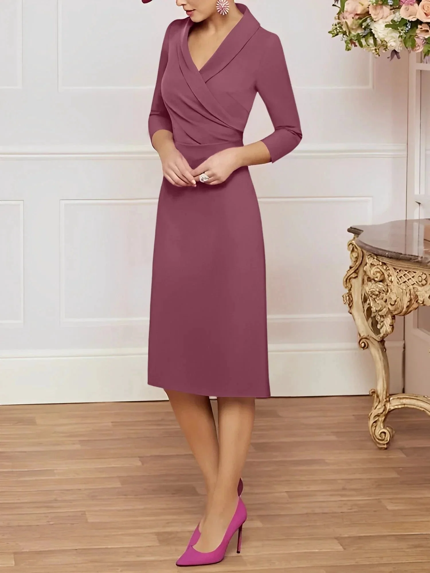 Sheath/Column V-Neck Knee-Length Mother of the Bride Dresses - Image 110