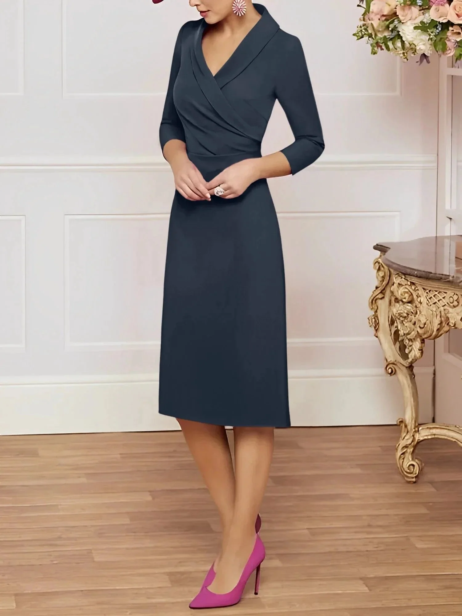 Sheath/Column V-Neck Knee-Length Mother of the Bride Dresses - Image 112