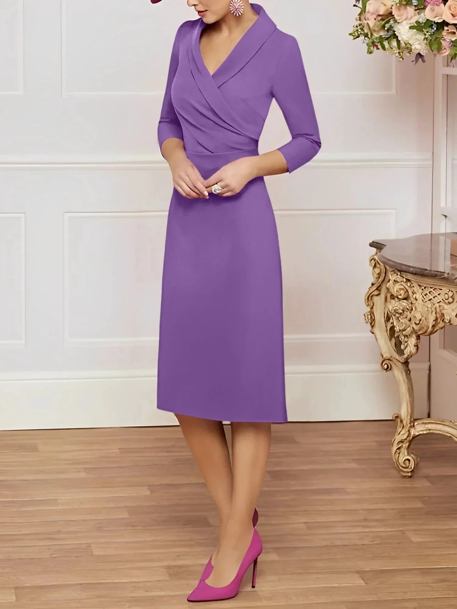 Sheath/Column V-Neck Knee-Length Mother of the Bride Dresses - Image 122