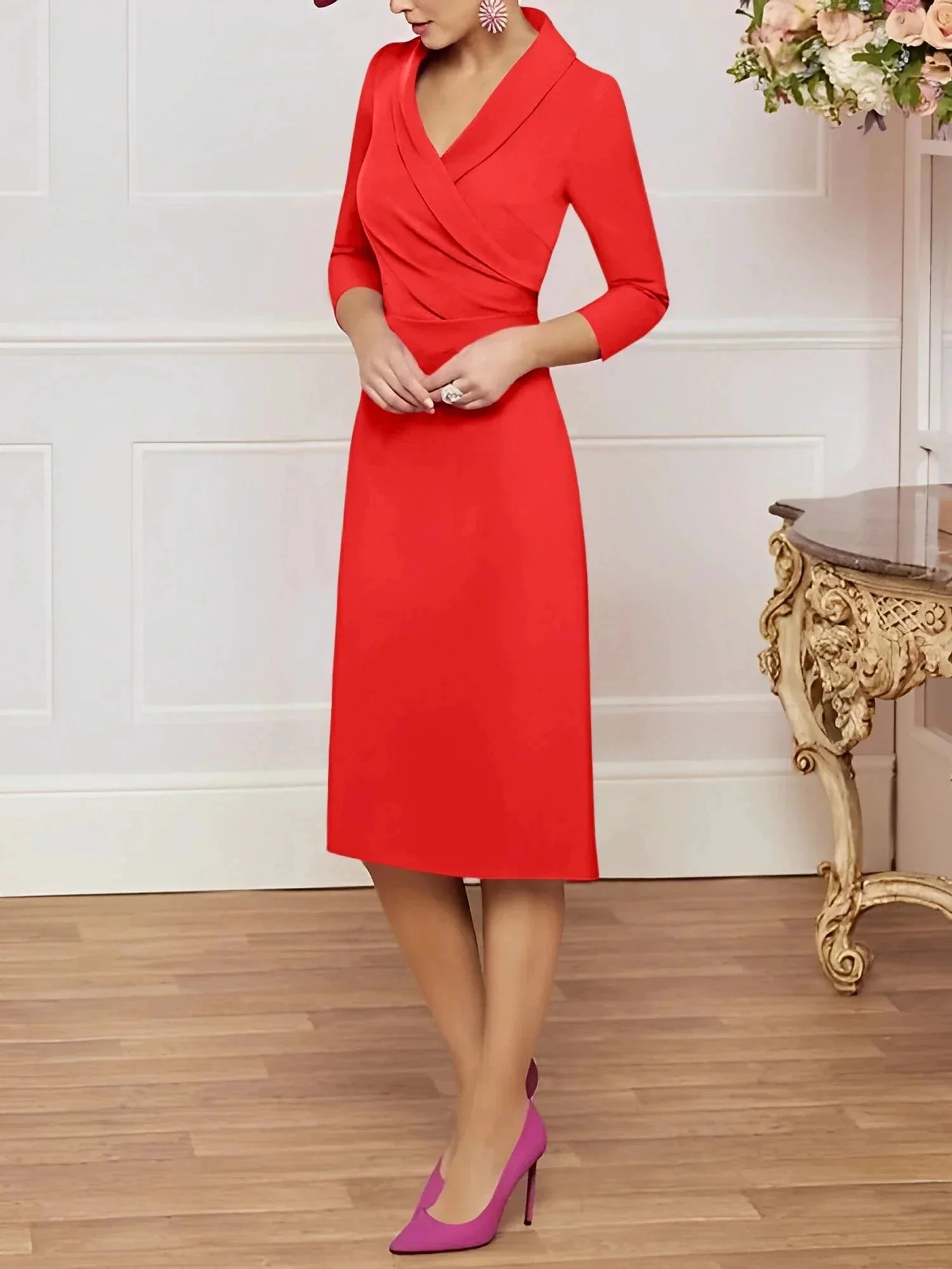 Sheath/Column V-Neck Knee-Length Mother of the Bride Dresses - Image 123