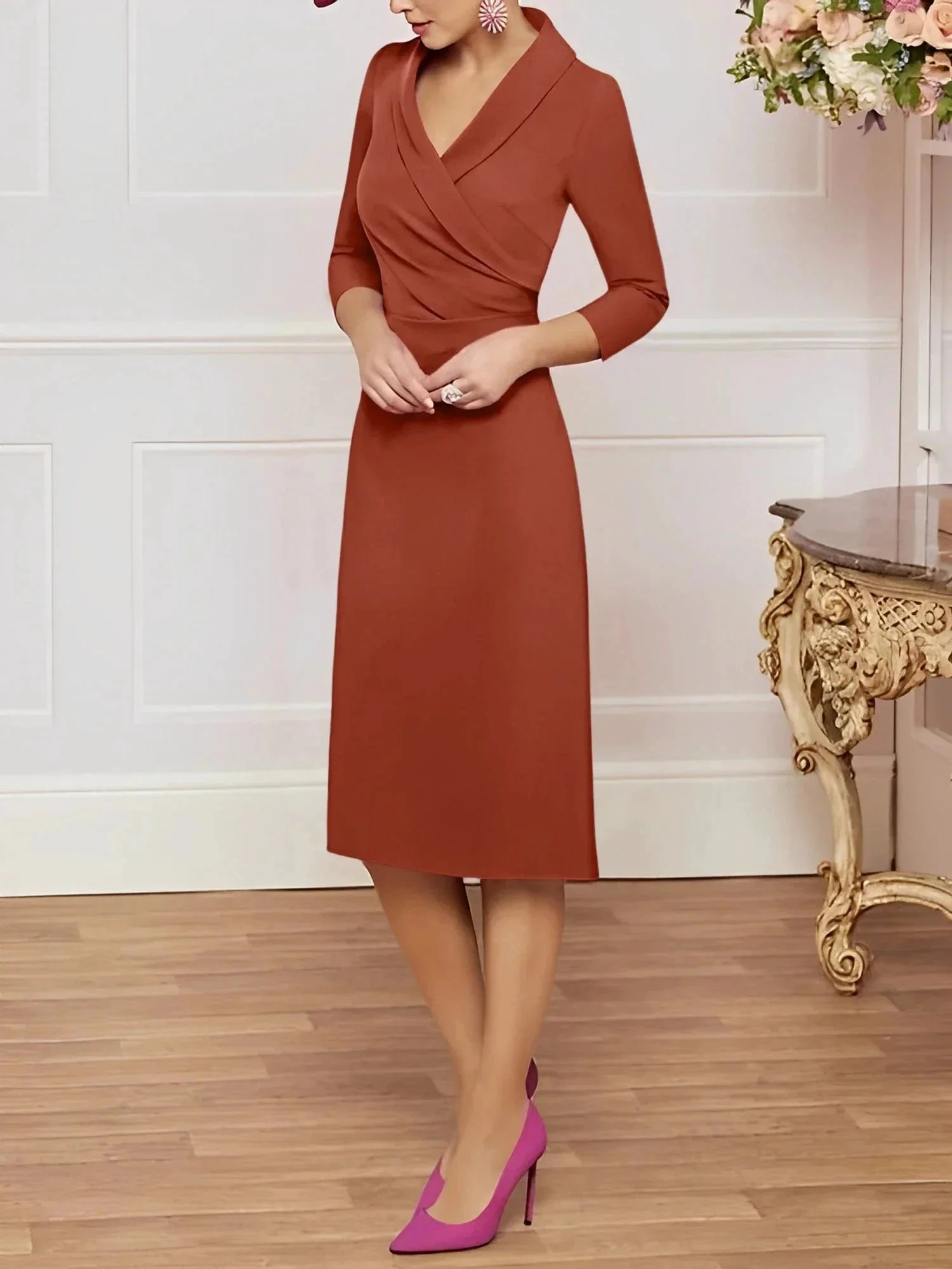 Sheath/Column V-Neck Knee-Length Mother of the Bride Dresses - Image 125