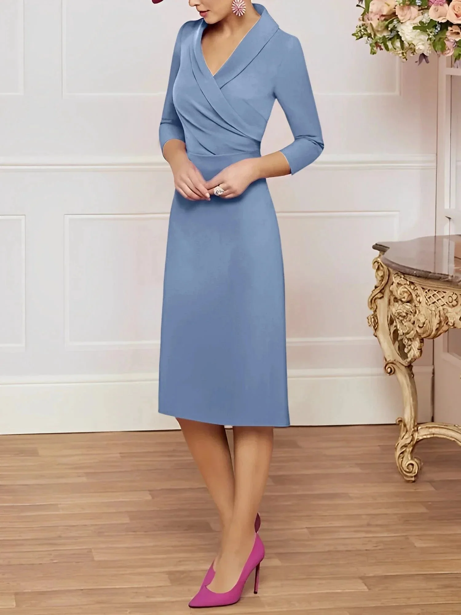 Sheath/Column V-Neck Knee-Length Mother of the Bride Dresses - Image 132