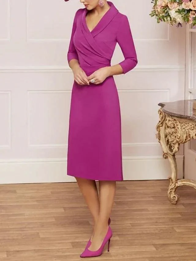 Sheath/Column V-Neck Knee-Length Mother of the Bride Dresses - Image 2