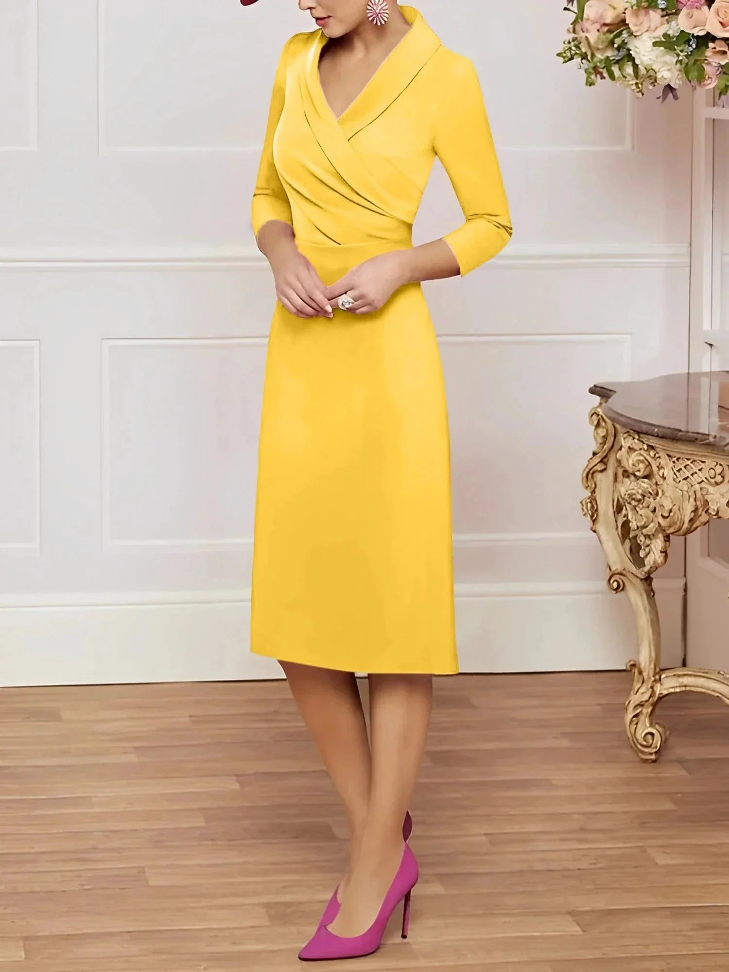 Sheath/Column V-Neck Knee-Length Mother of the Bride Dresses - Image 47