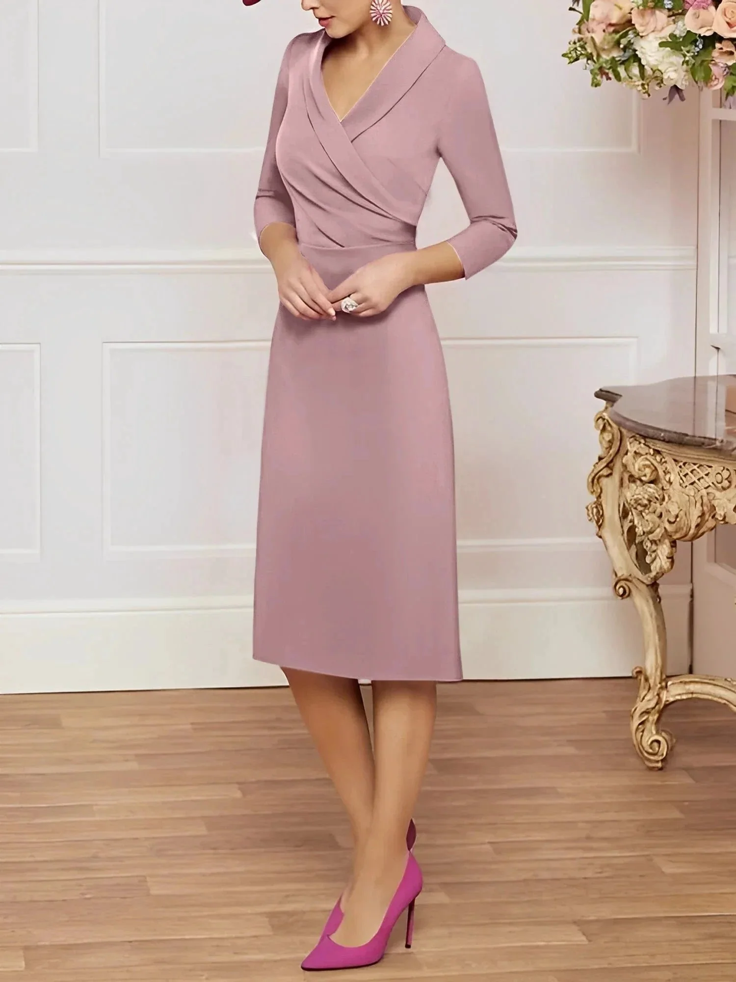 Sheath/Column V-Neck Knee-Length Mother of the Bride Dresses - Image 62