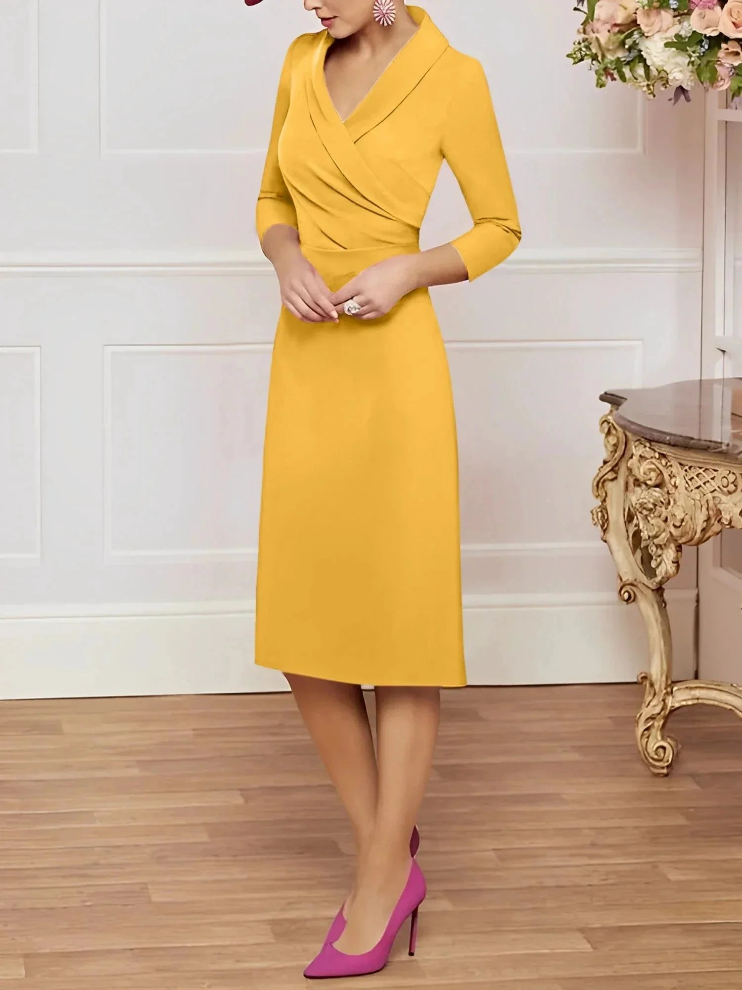 Sheath/Column V-Neck Knee-Length Mother of the Bride Dresses - Image 65