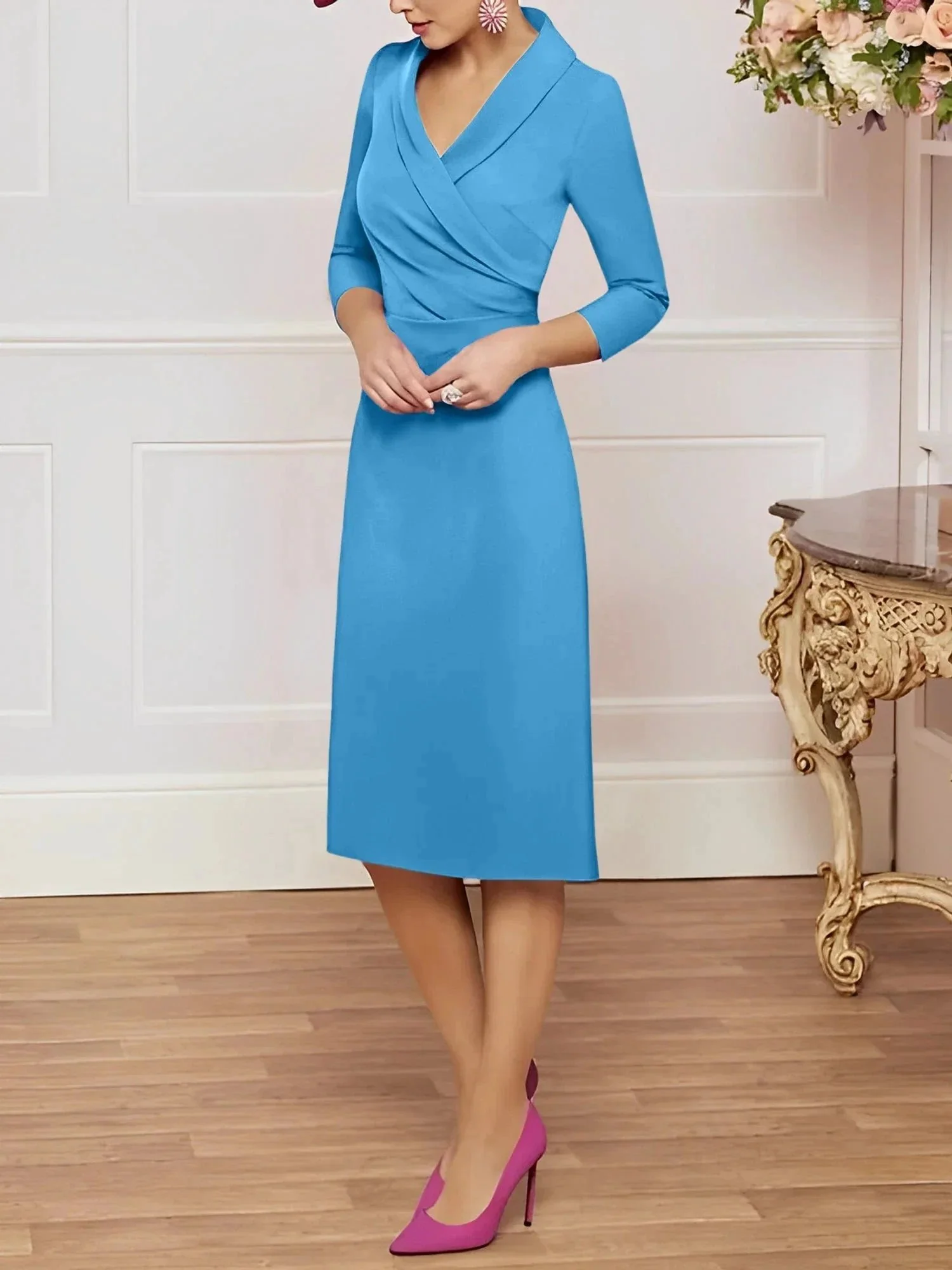 Sheath/Column V-Neck Knee-Length Mother of the Bride Dresses - Image 67
