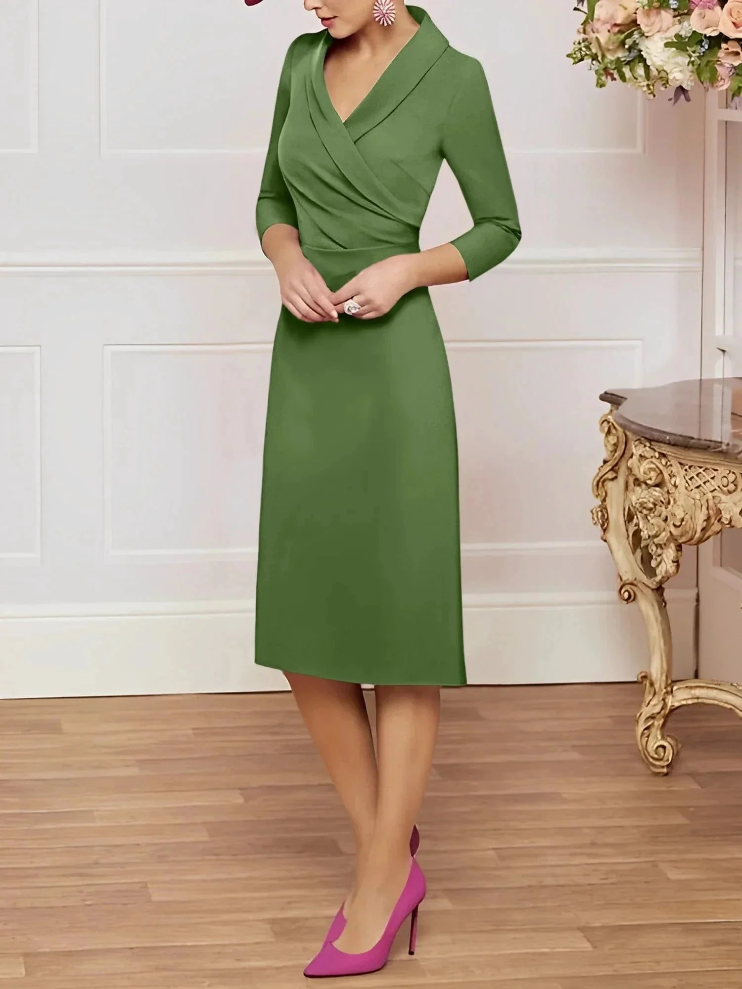 Sheath/Column V-Neck Knee-Length Mother of the Bride Dresses - Image 69