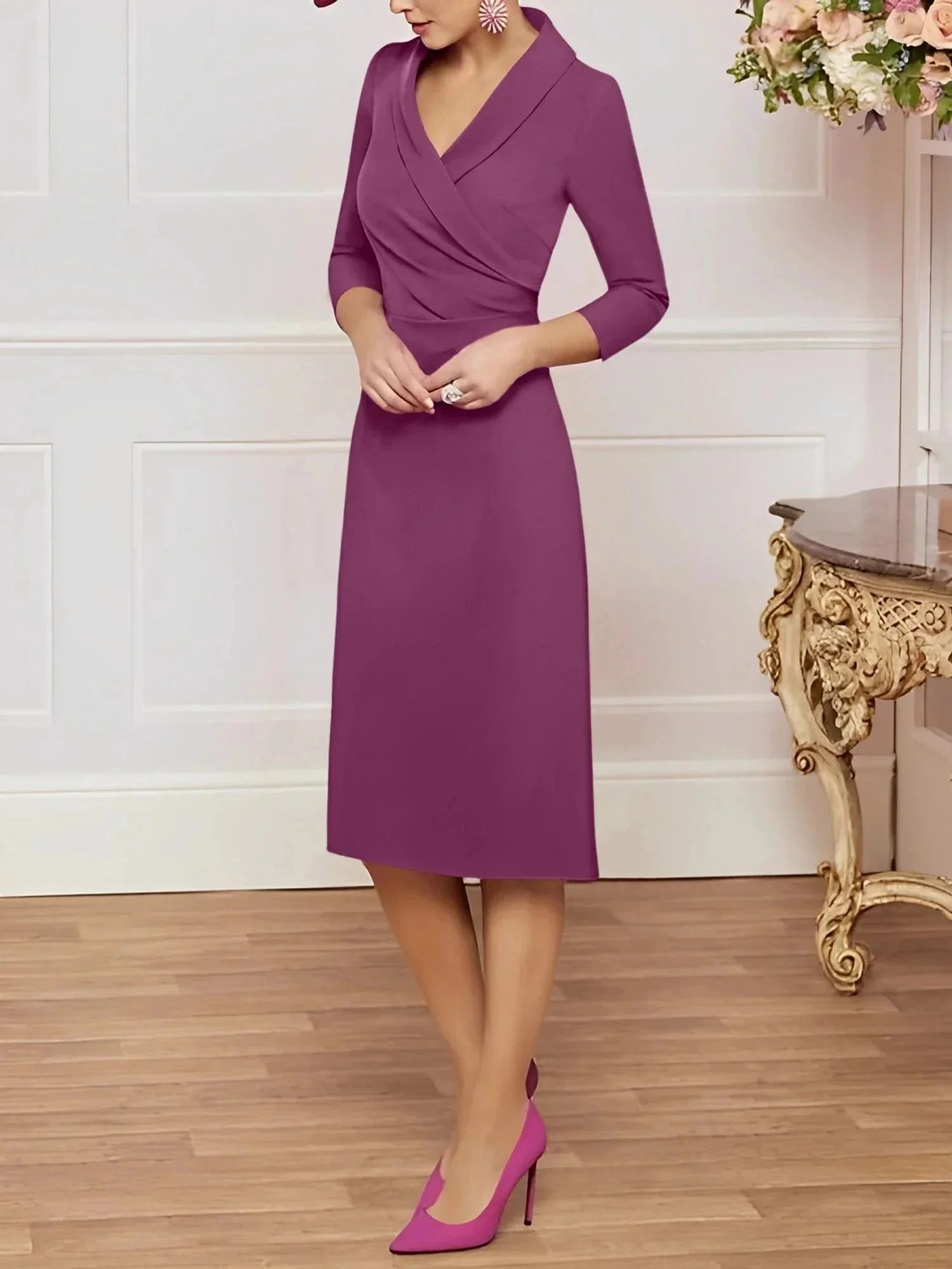 Sheath/Column V-Neck Knee-Length Mother of the Bride Dresses - Image 71