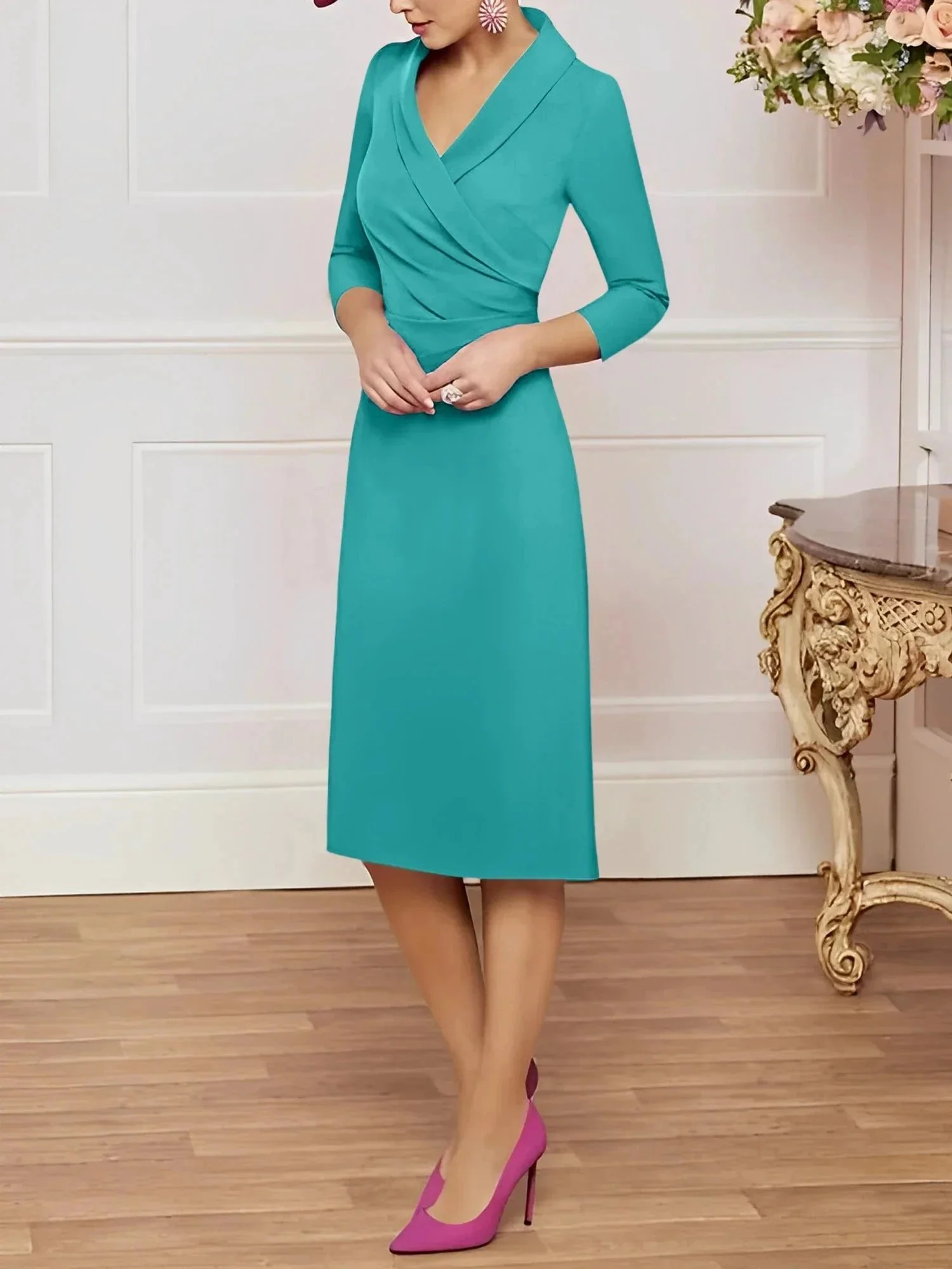 Sheath/Column V-Neck Knee-Length Mother of the Bride Dresses - Image 73