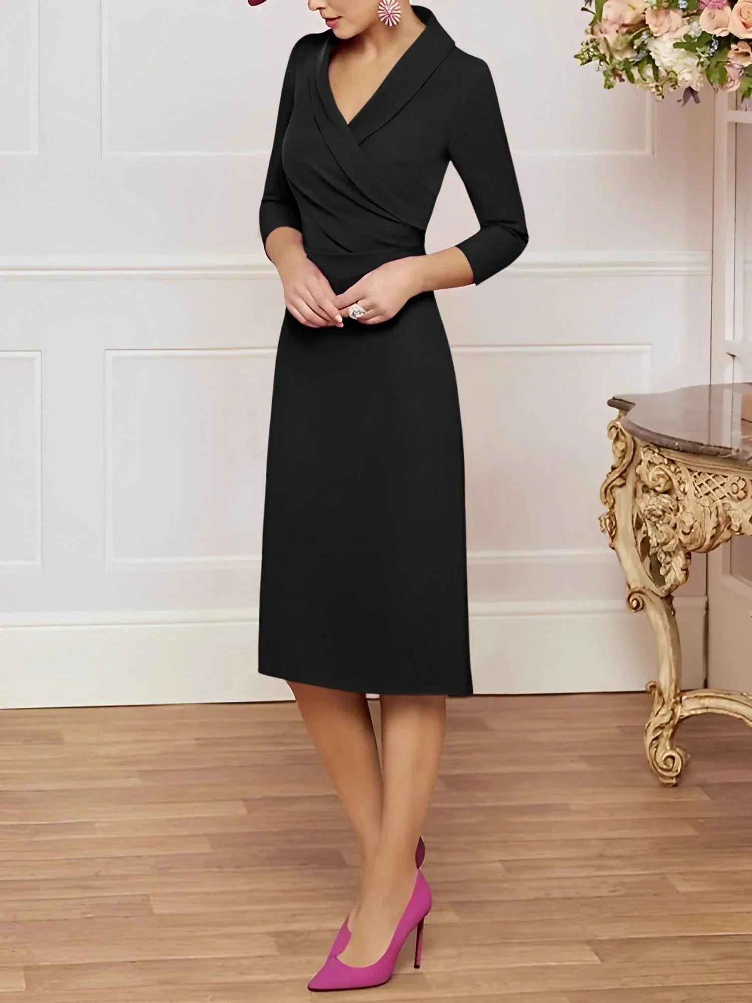 Sheath/Column V-Neck Knee-Length Mother of the Bride Dresses - Image 74