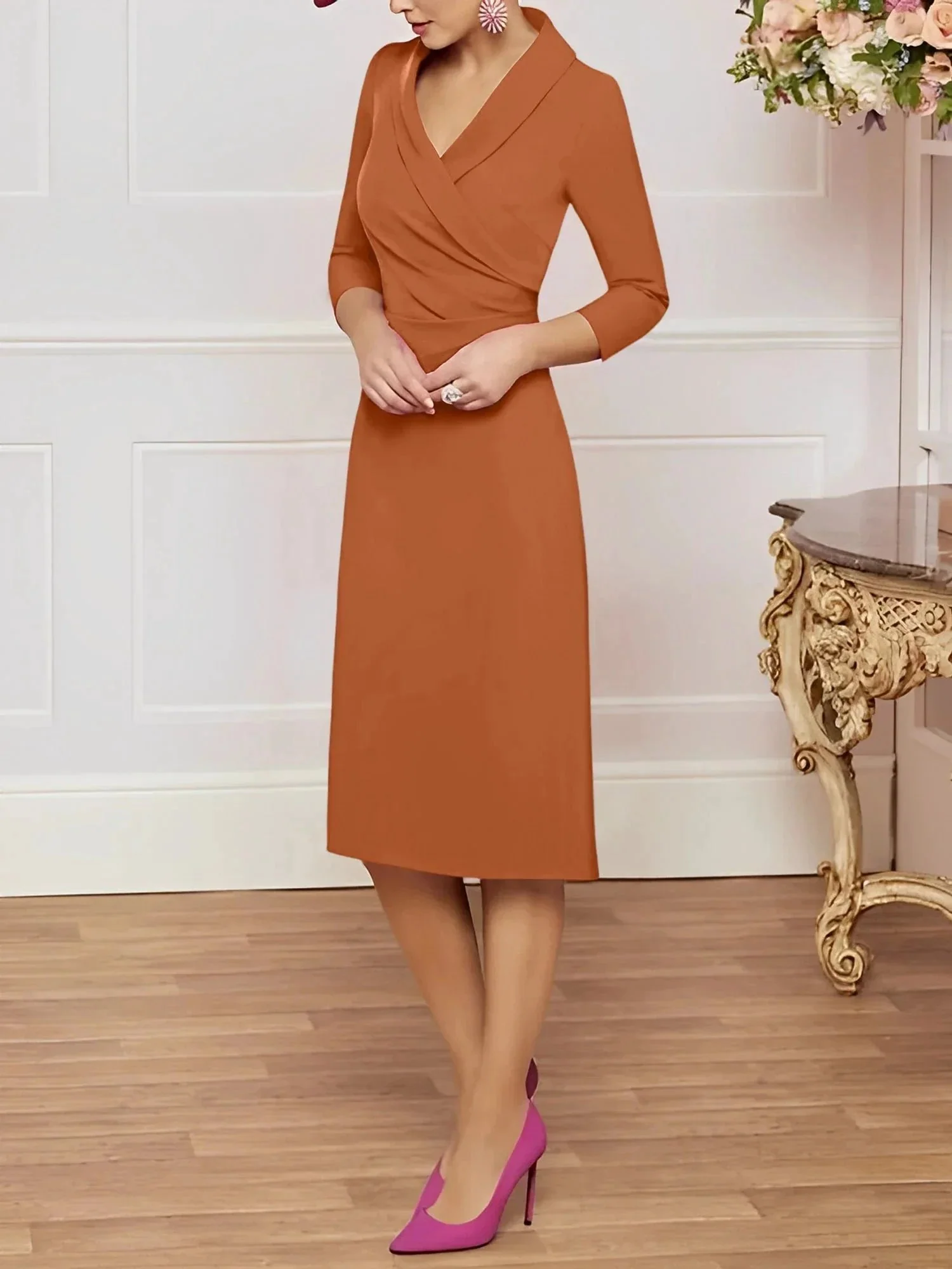 Sheath/Column V-Neck Knee-Length Mother of the Bride Dresses - Image 78