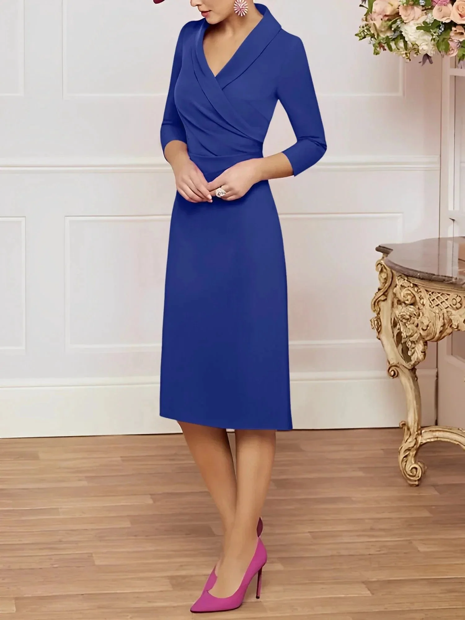 Sheath/Column V-Neck Knee-Length Mother of the Bride Dresses - Image 83