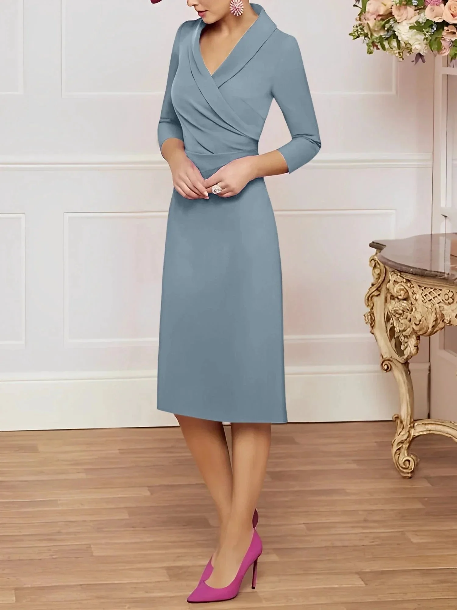 Sheath/Column V-Neck Knee-Length Mother of the Bride Dresses - Image 84