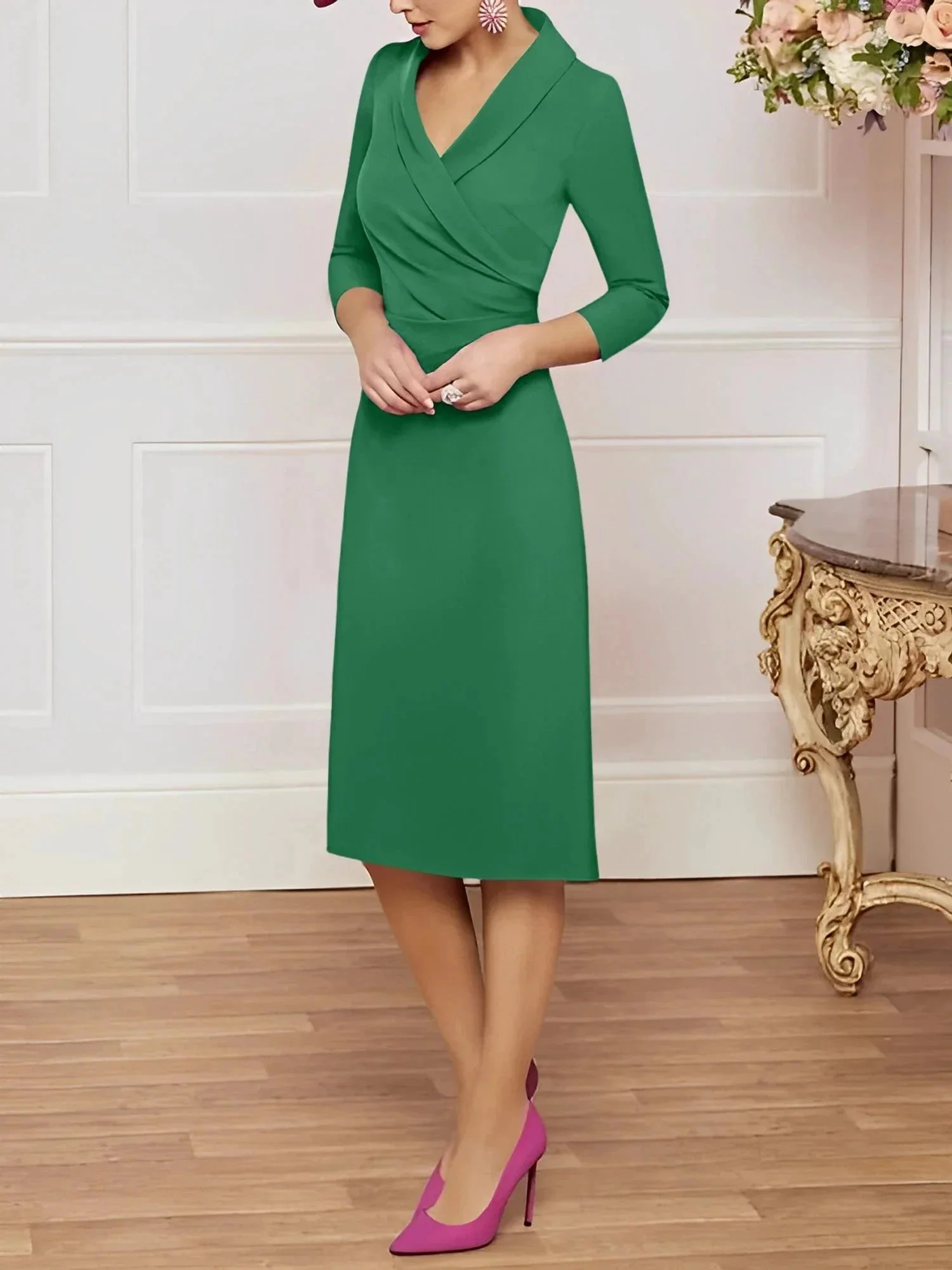 Sheath/Column V-Neck Knee-Length Mother of the Bride Dresses - Image 89