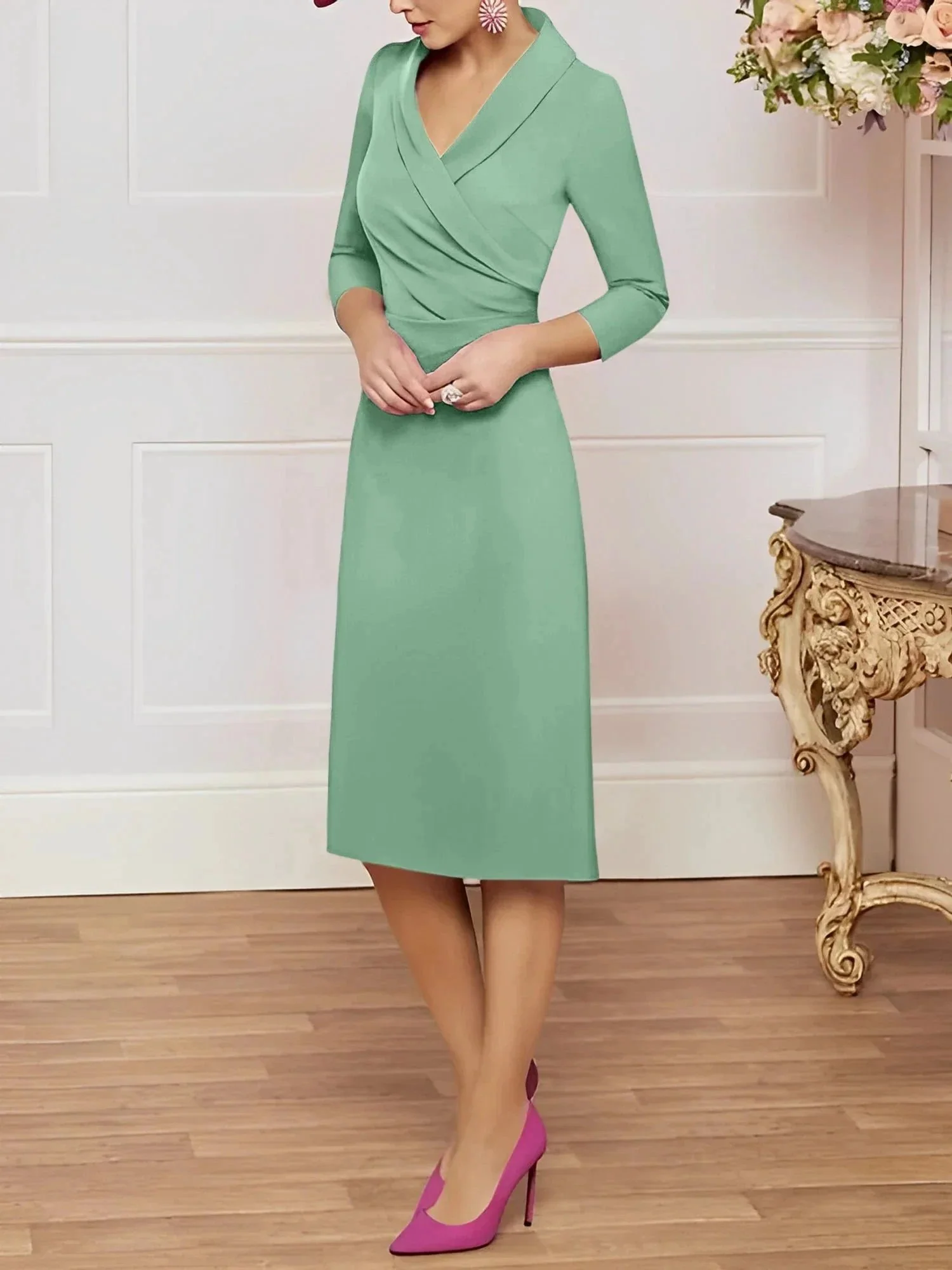 Sheath/Column V-Neck Knee-Length Mother of the Bride Dresses - Image 90