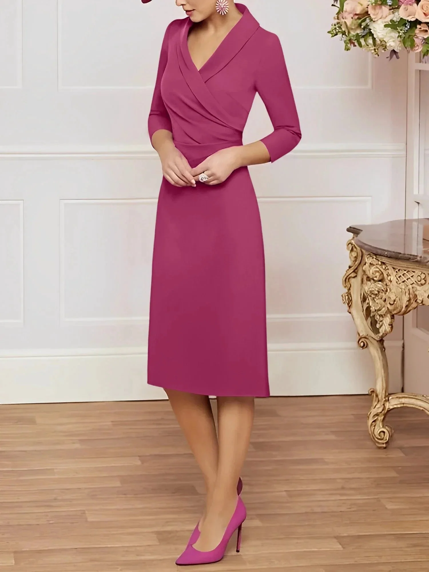 Sheath/Column V-Neck Knee-Length Mother of the Bride Dresses - Image 91