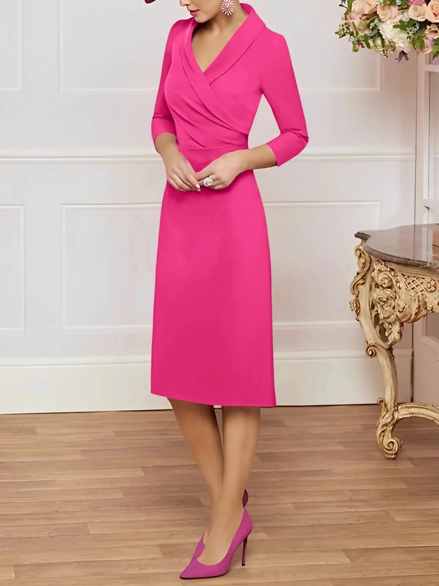 Sheath/Column V-Neck Knee-Length Mother of the Bride Dresses - Image 92