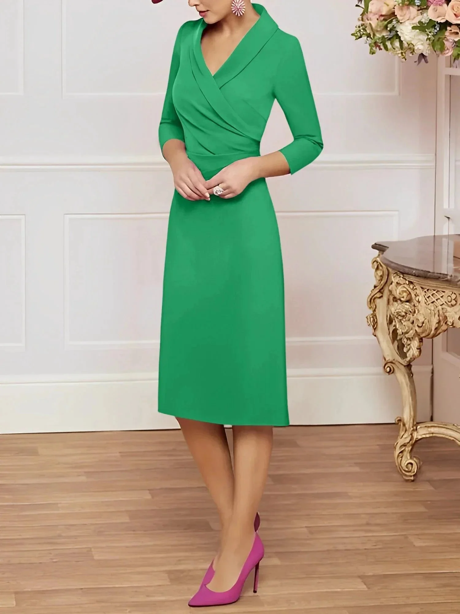 Sheath/Column V-Neck Knee-Length Mother of the Bride Dresses - Image 96