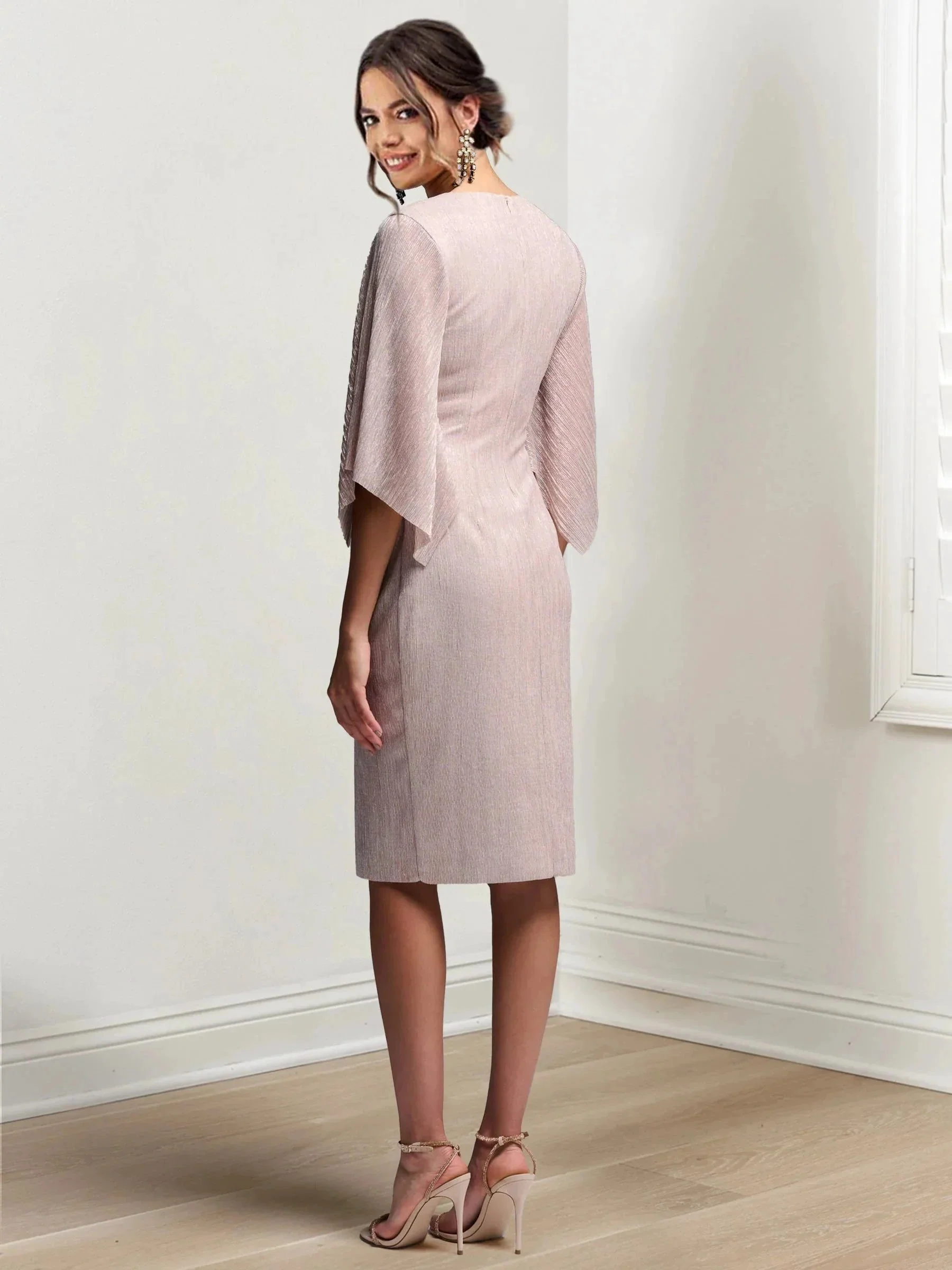 Sheath/Column V-Neck Knee-Length Mother of the Bride Dresses - Image 2