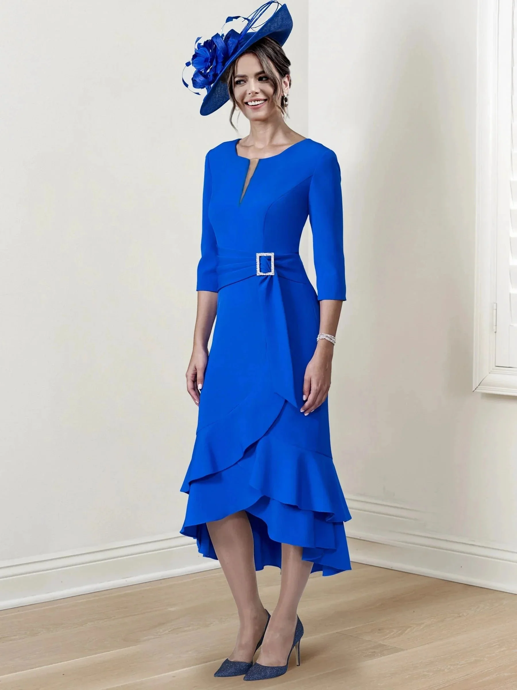 Sheath/Column Scoop Tea-Length Mother of the Bride Dresses - Image 2