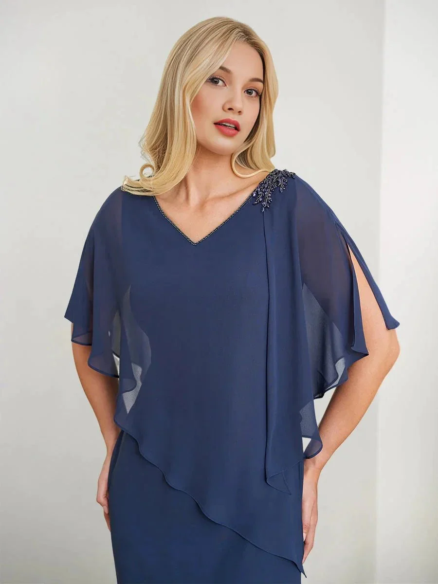 Sheath/Column V-Neck Mother of the Bride Dresses with Beading & Split Side - Image 3