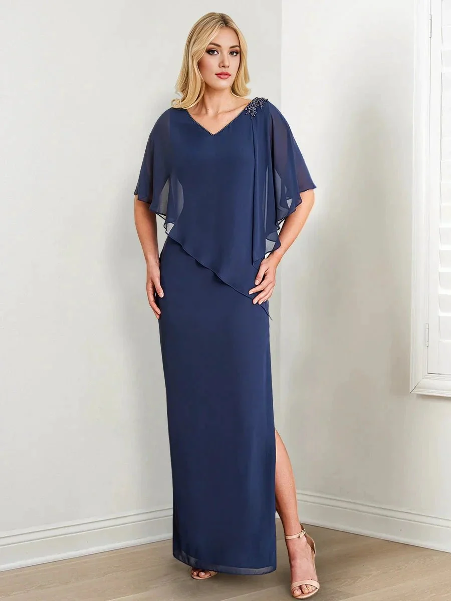 Sheath/Column V-Neck Mother of the Bride Dresses with Beading & Split Side - Image 4