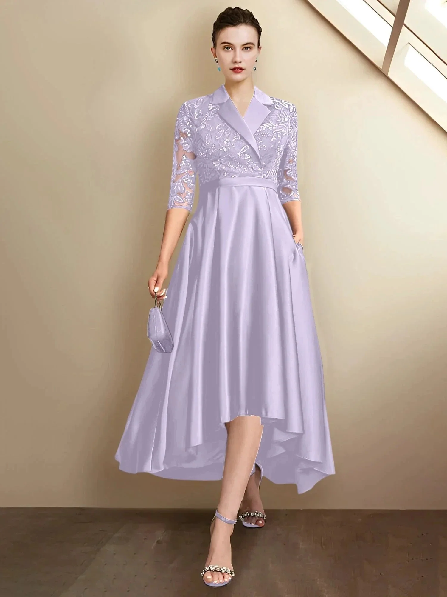 Sheath/Column V-Neck Tea-Length Mother of the Bride Dresses - Image 101