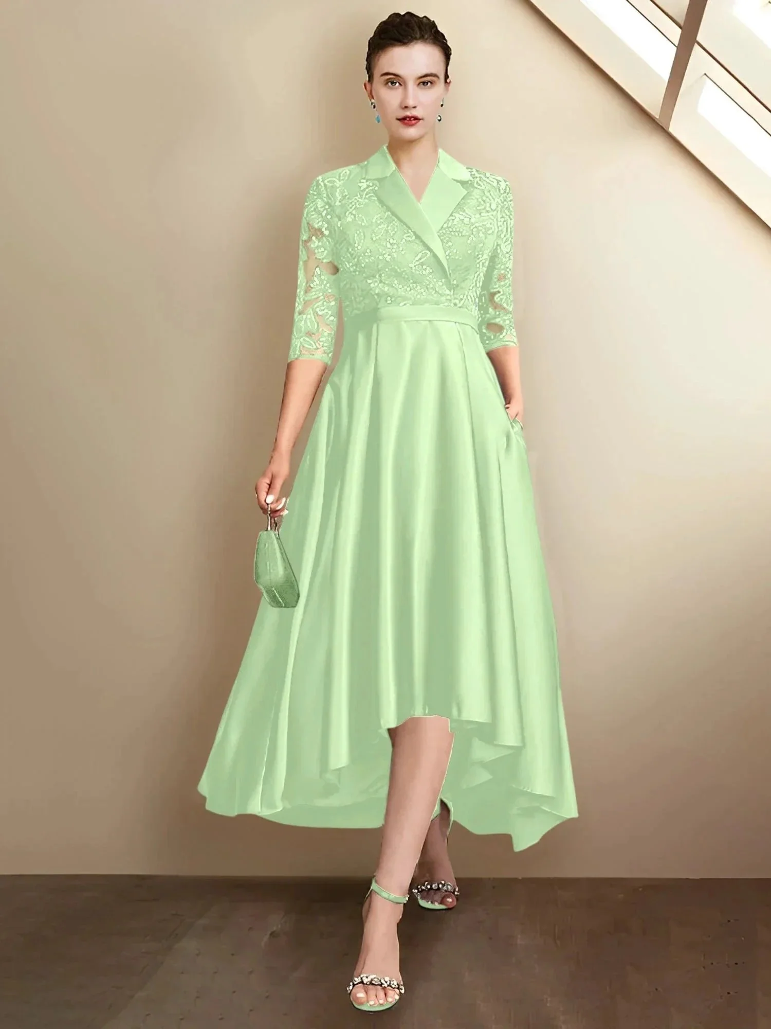Sheath/Column V-Neck Tea-Length Mother of the Bride Dresses - Image 103