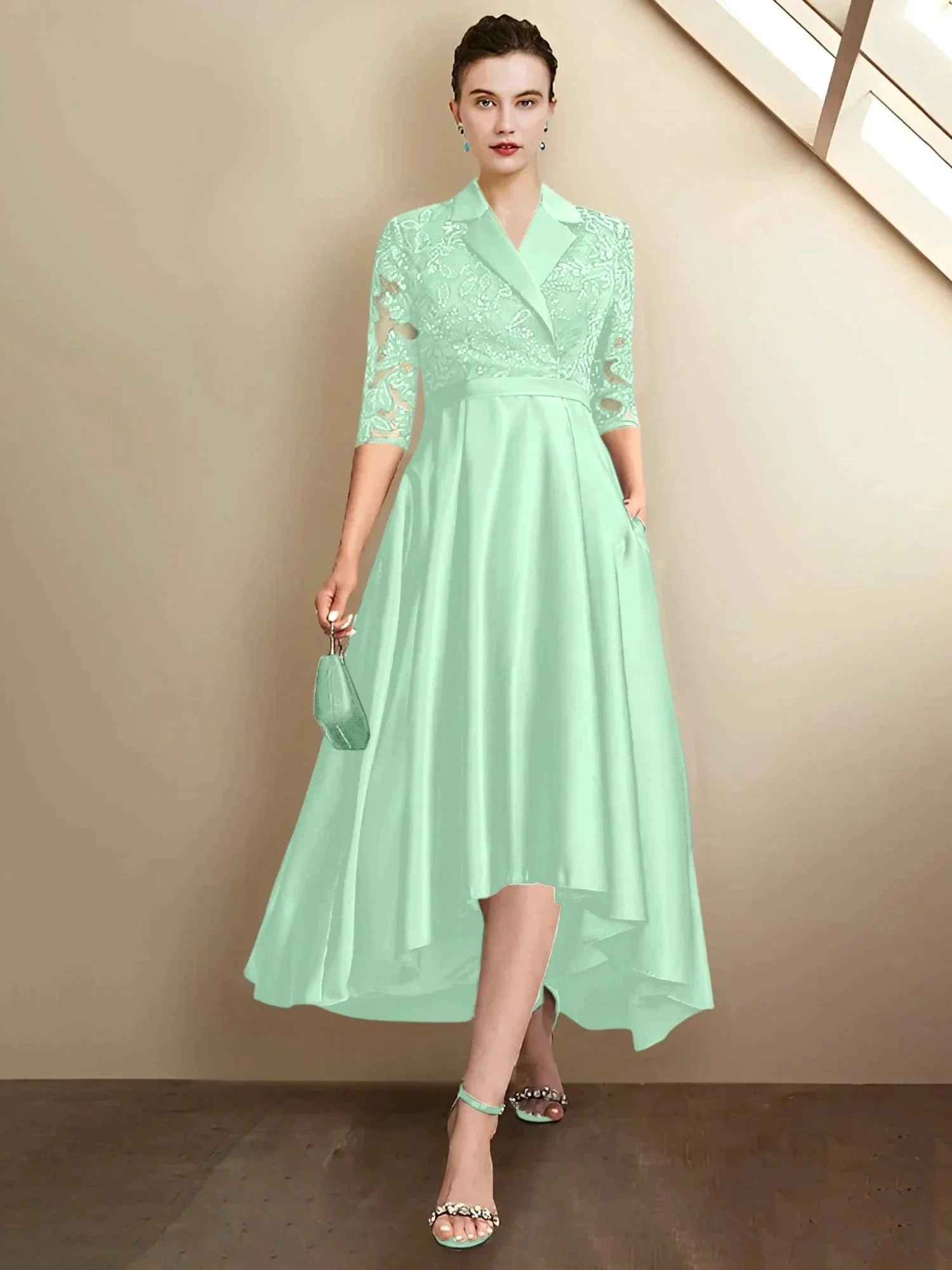 Sheath/Column V-Neck Tea-Length Mother of the Bride Dresses - Image 104